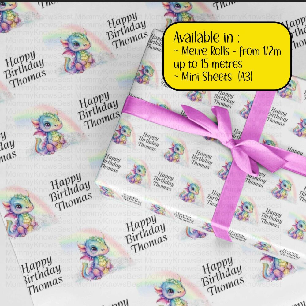 Dragon Rainbow wrapping paper  - A3 and rolls Eco Friendly Paper
