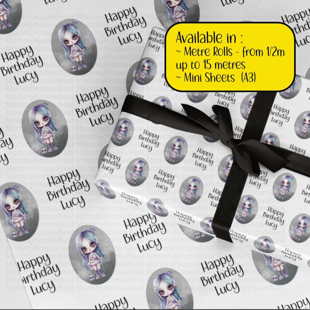 Gothic Girl wrapping paper  - A3 and rolls Eco Friendly Goth Paper