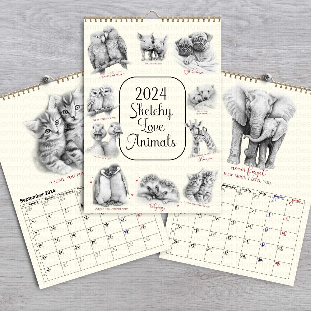 2024 Sketchy Love Animals Calendar