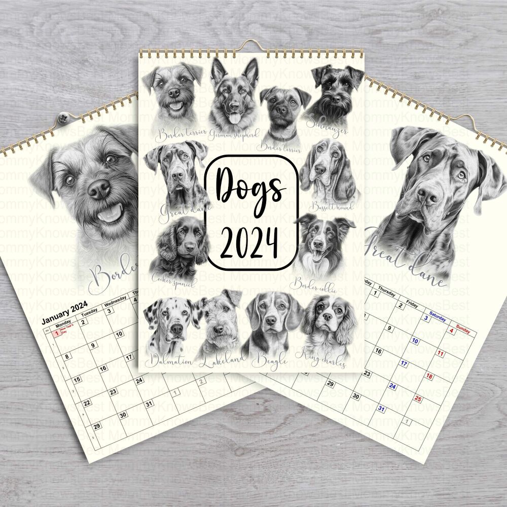 2024 Dogs Calendar - Sketched - Month to view