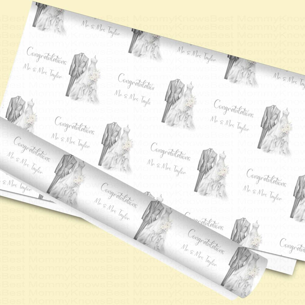 Congratualtions Wedding wrapping paper  - Sketchy Image Eco Friendly ROLLS