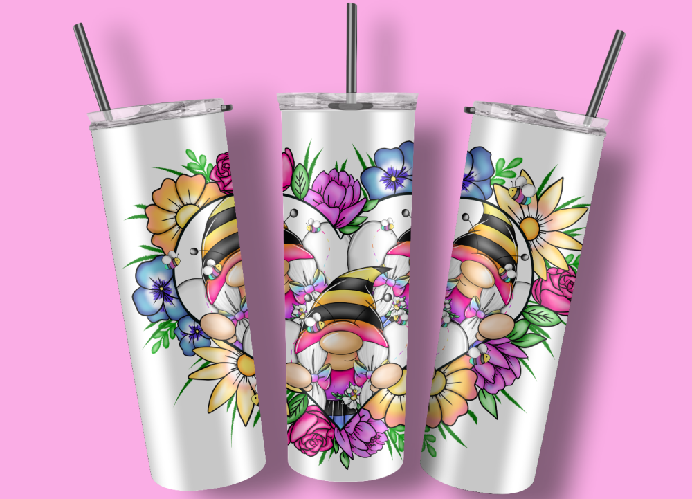 Bee Gonk trio in a heart tumbler - 20oz skinny tall thermal bottle