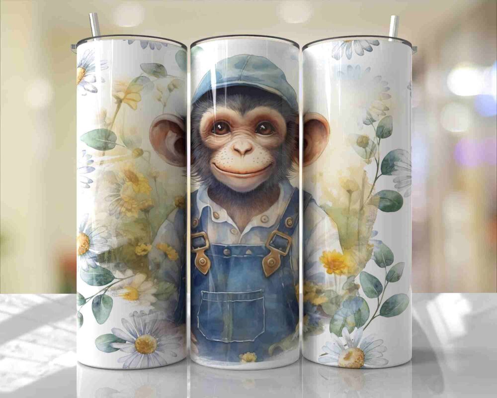 Monkey in Denim Gardener tumbler - 20oz skinny tall thermal bottle