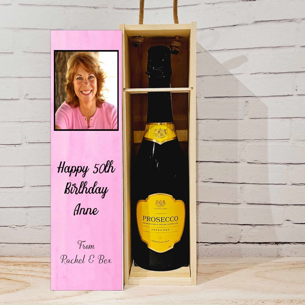 Personalised  PHOTO Birthday Wooden Champagne Wine Box