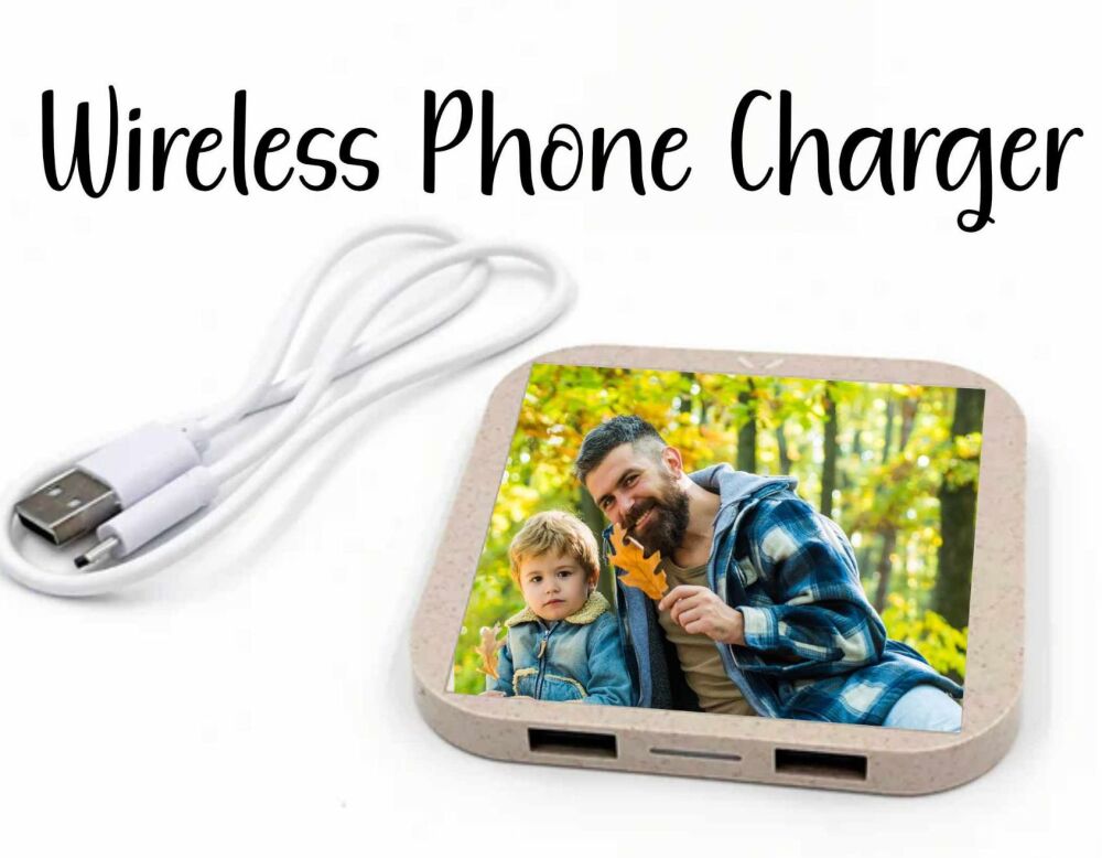 Personalised photo Wheat straw wireless charger pad