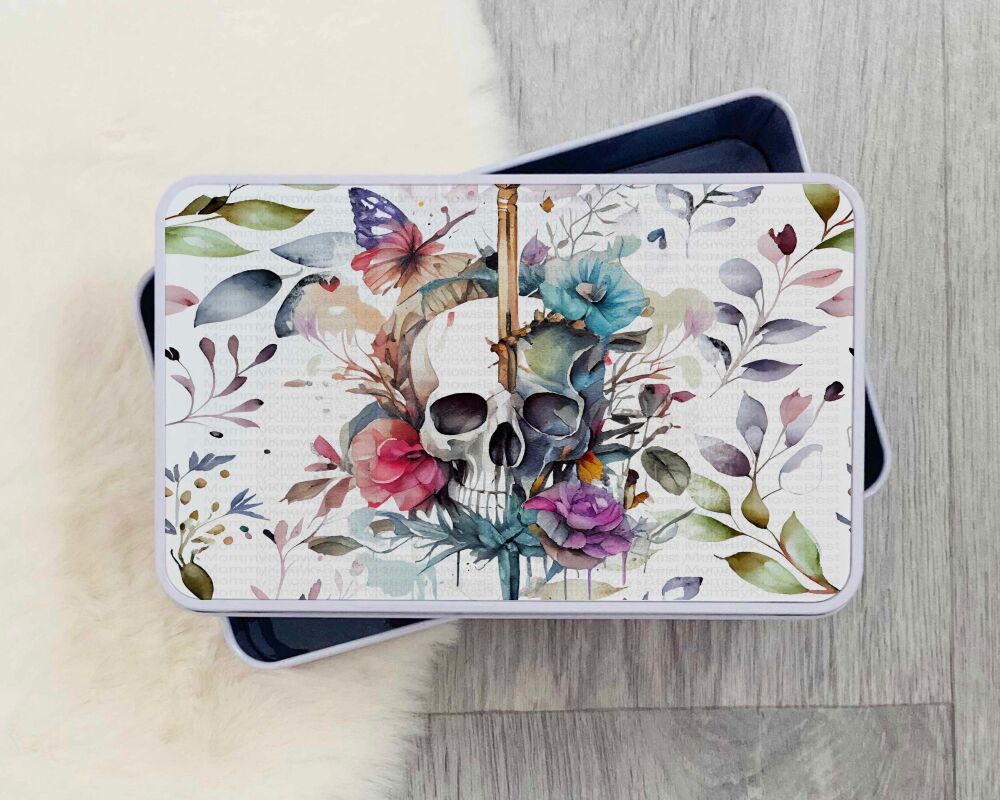 Skull and flowers Tin, personalised