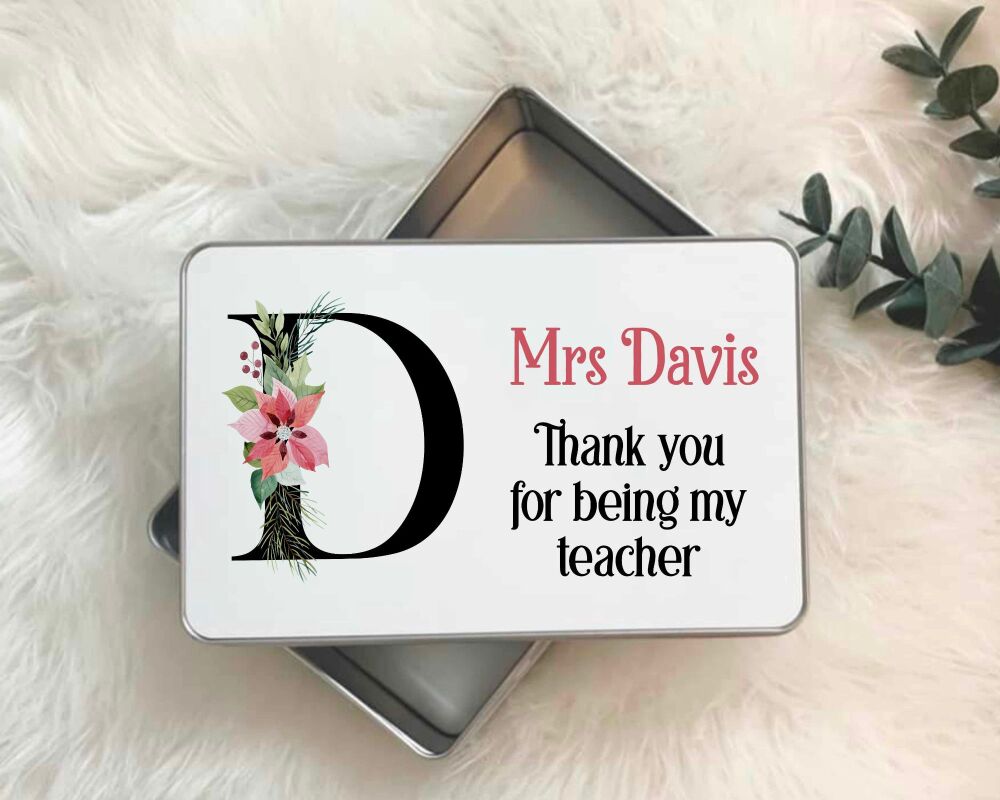 Initial Teacher Tin, personalised thank you teacher gift - Black