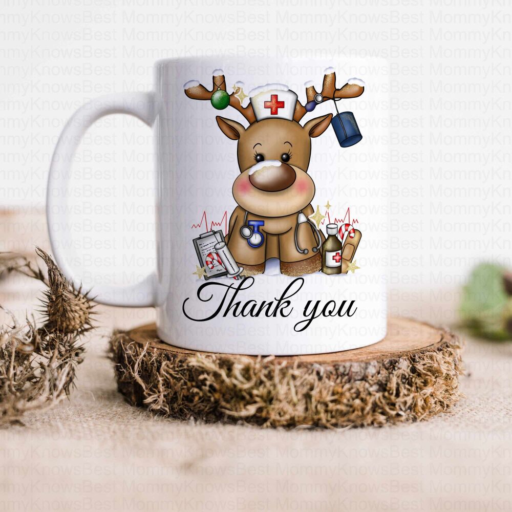 Reindeer Nurse Christmas Reindeer Hot Chocolate mug  - THANK YOU