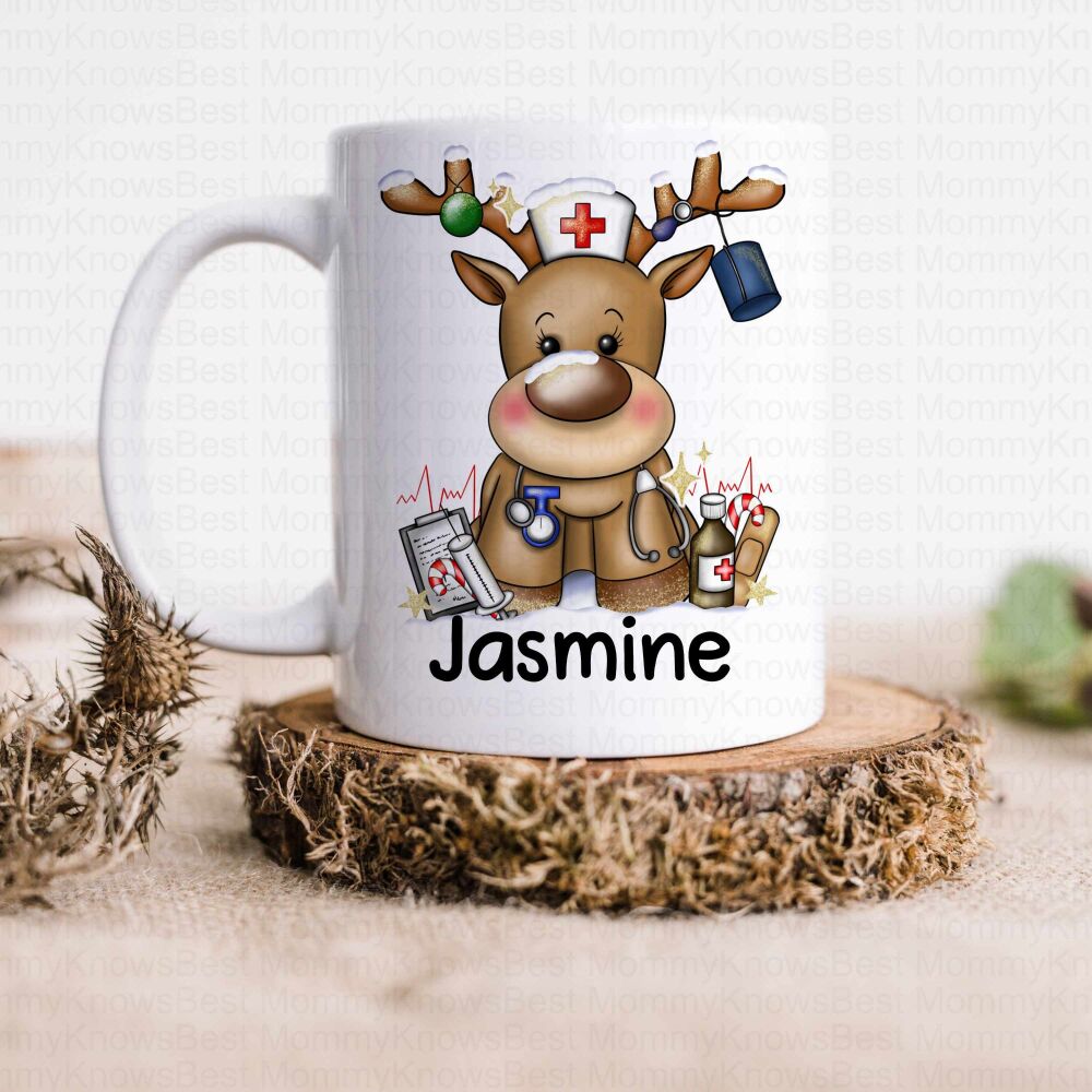 Reindeer Nurse Christmas Reindeer Hot Chocolate mug  - PERSONALISED