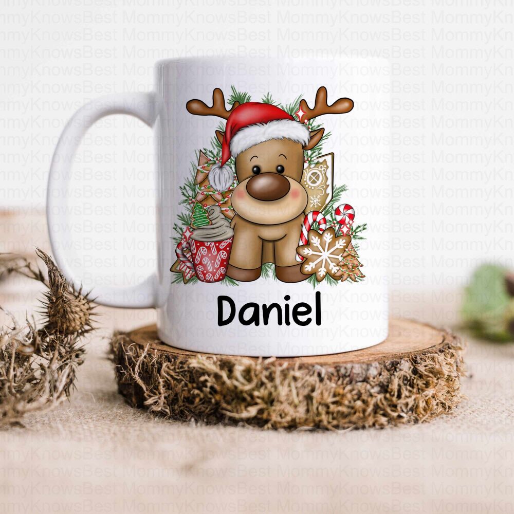 Christmas Reindeer Hot Chocolate mug in red