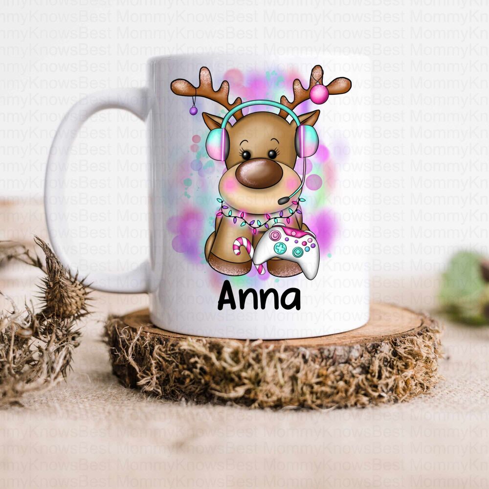 Christmas Gaming Pink Reindeer Hot Chocolate mug