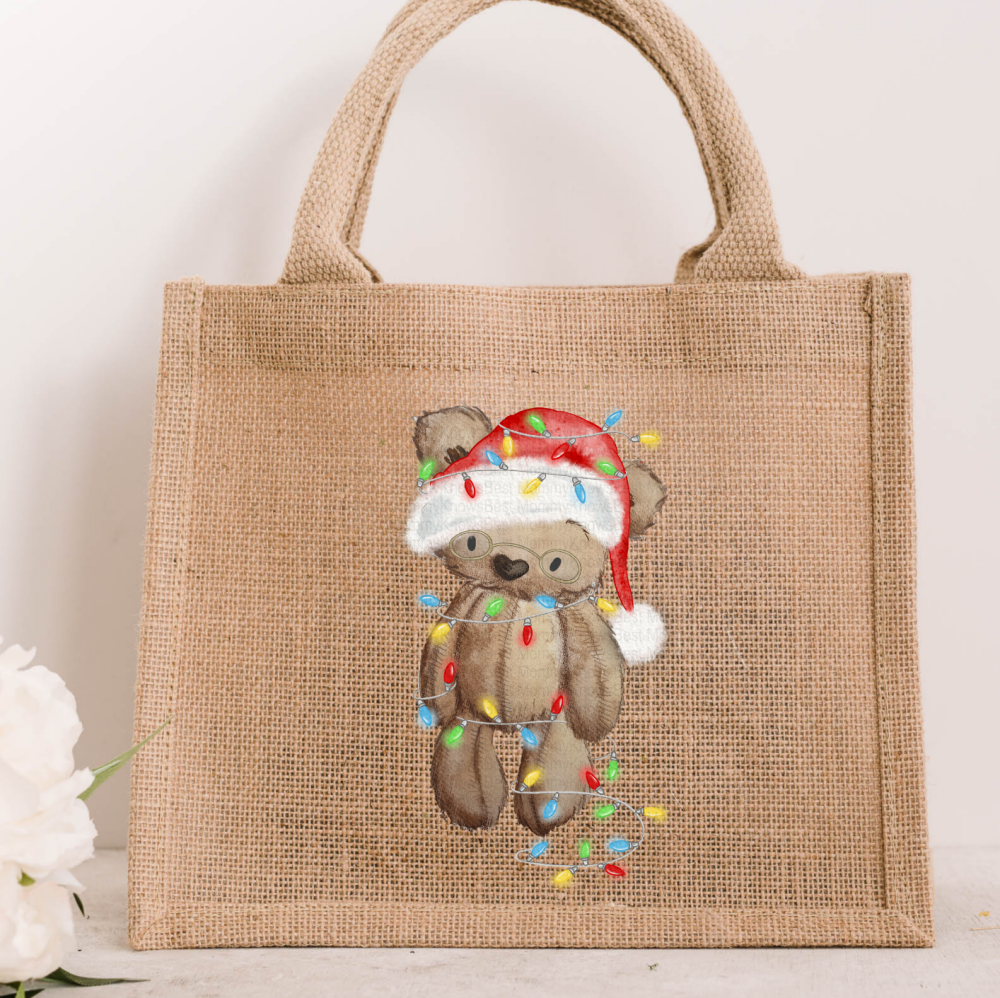 Teddy Santa JUTE Gift Bag