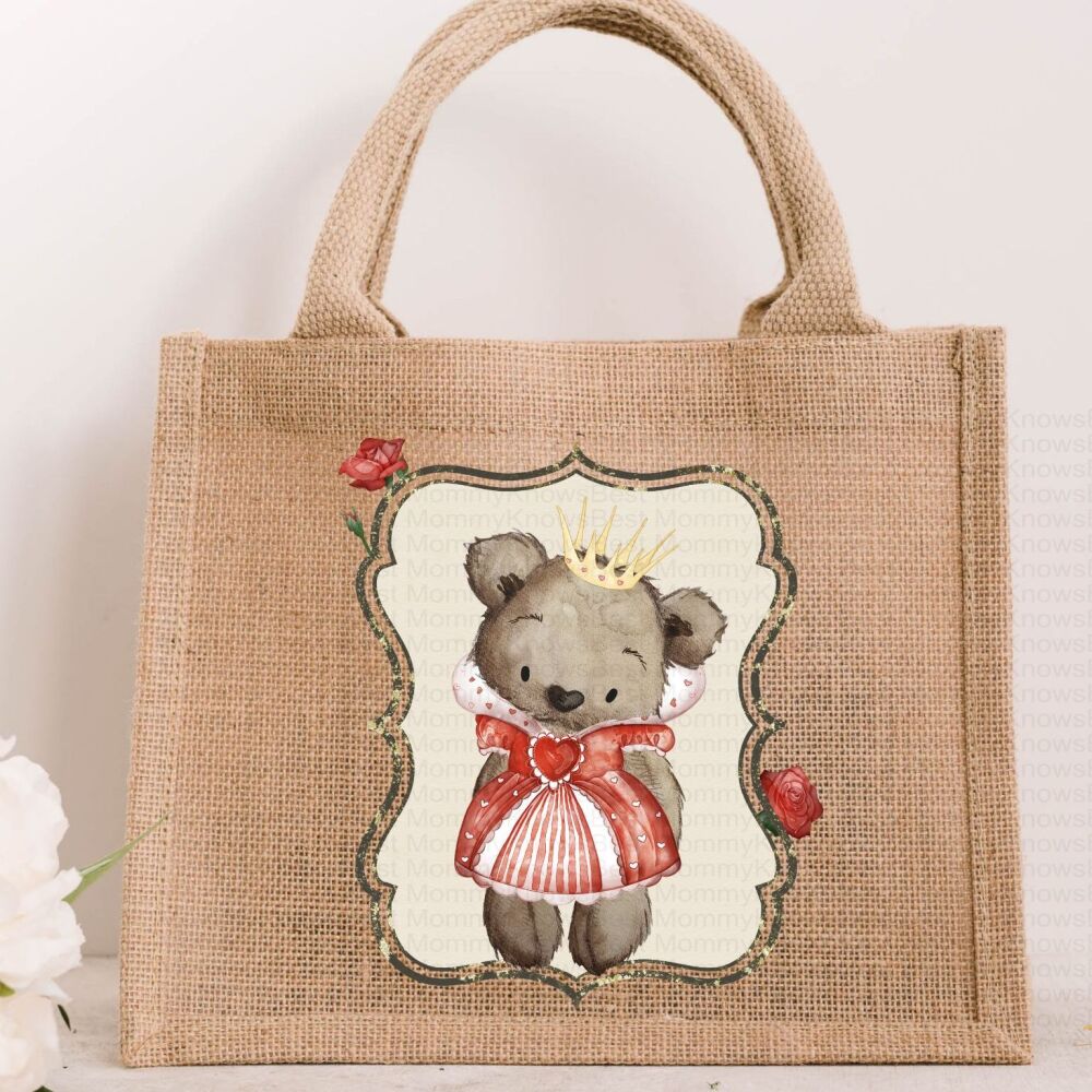 Queen Of Hearts JUTE Gift Bag - Alice Teddy Version