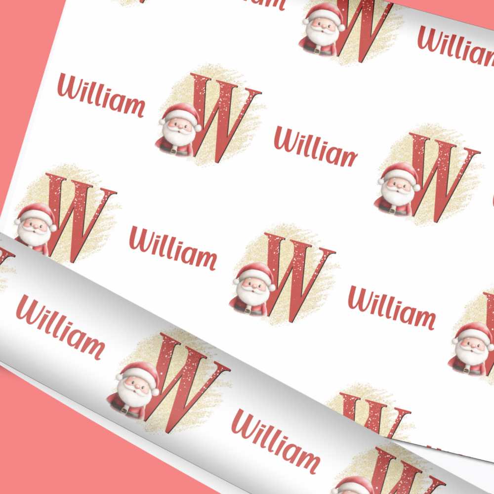 Santa Initial wrapping paper  - Gold Glitter Effect - Christmas A3 Eco Friendly