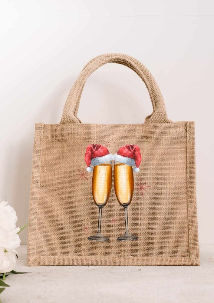 Christmas Champagne glasses JUTE Gift Bag