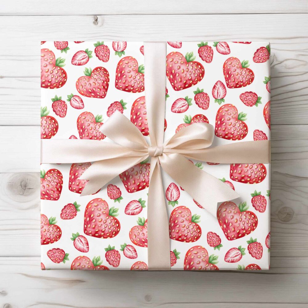 Strawberry Hearts wrapping paper  - A3 and rolls Eco Friendly Paper