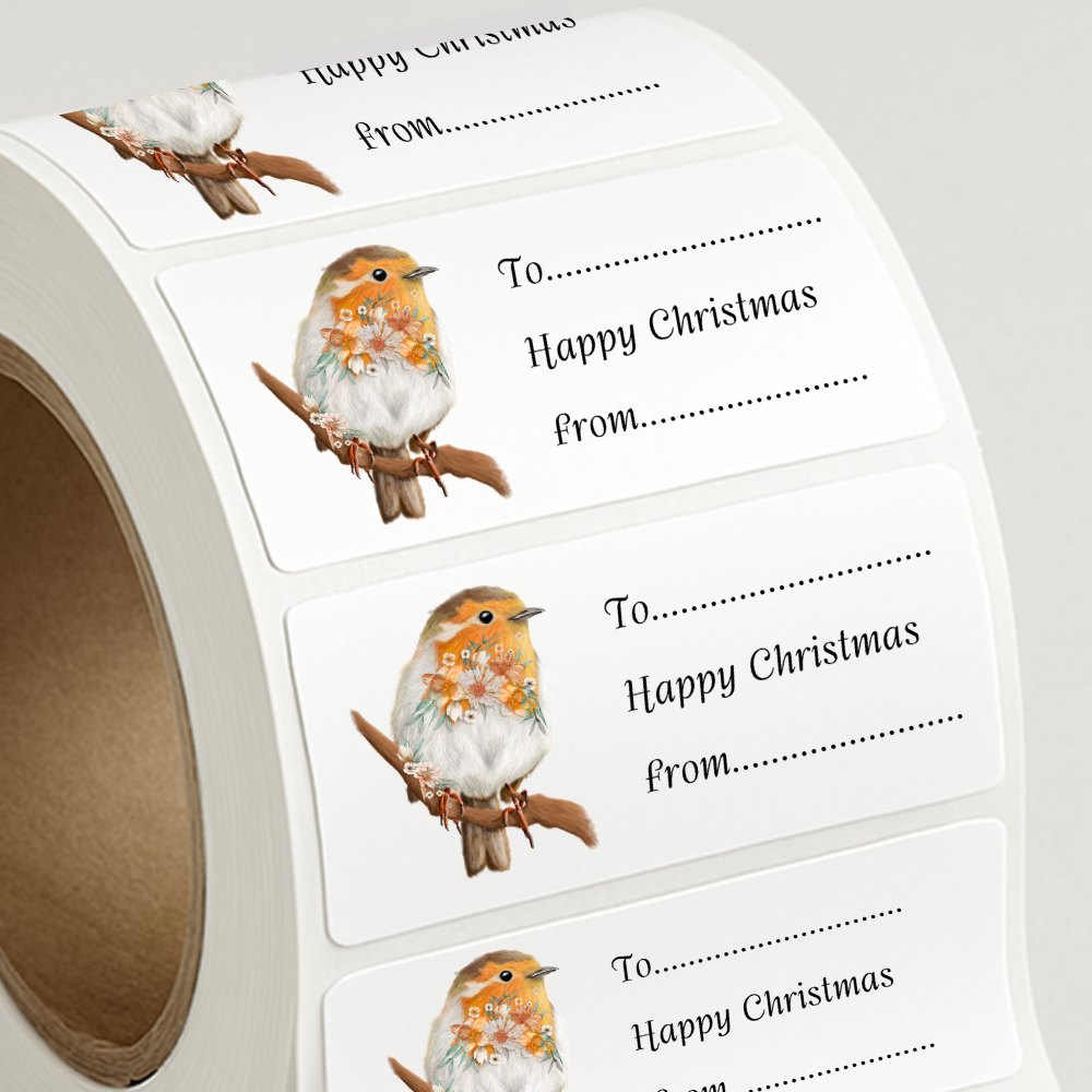 Robin personalised stickers - Rectangular Christmas Labels
