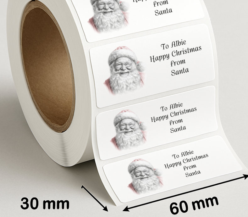 Sketchy Santa personalised stickers - Rectangular Christmas Labels