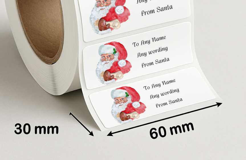 Santa personalised stickers - Rectangular Christmas Labels - Watercolour