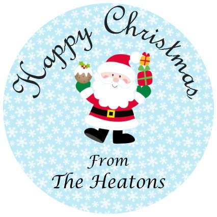 Happy Christmas Santa round stickers. Personalised. 