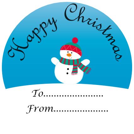 Happy Christmas Snowman round stickers. Personalised. 