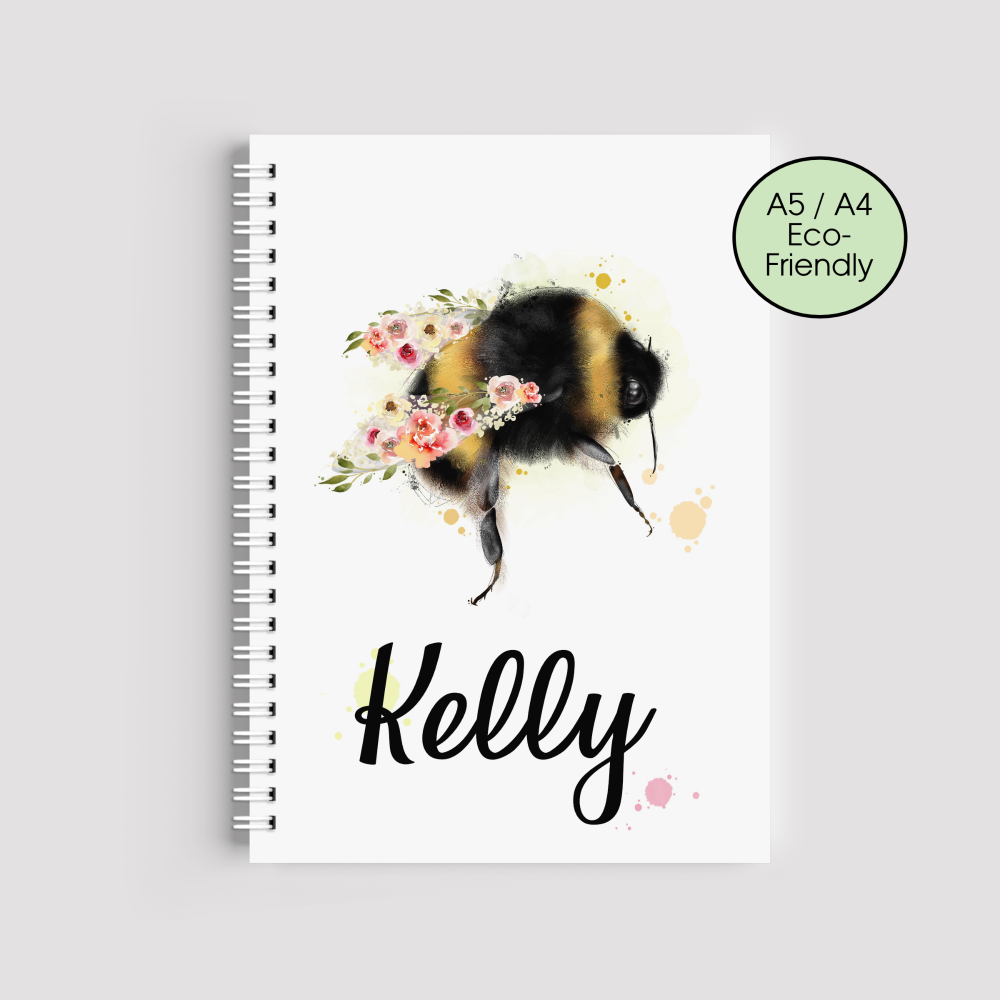 Personalised Bee Notebook &ndash; Floral Bumblebee Eco-Friendly A5/A4 Journal