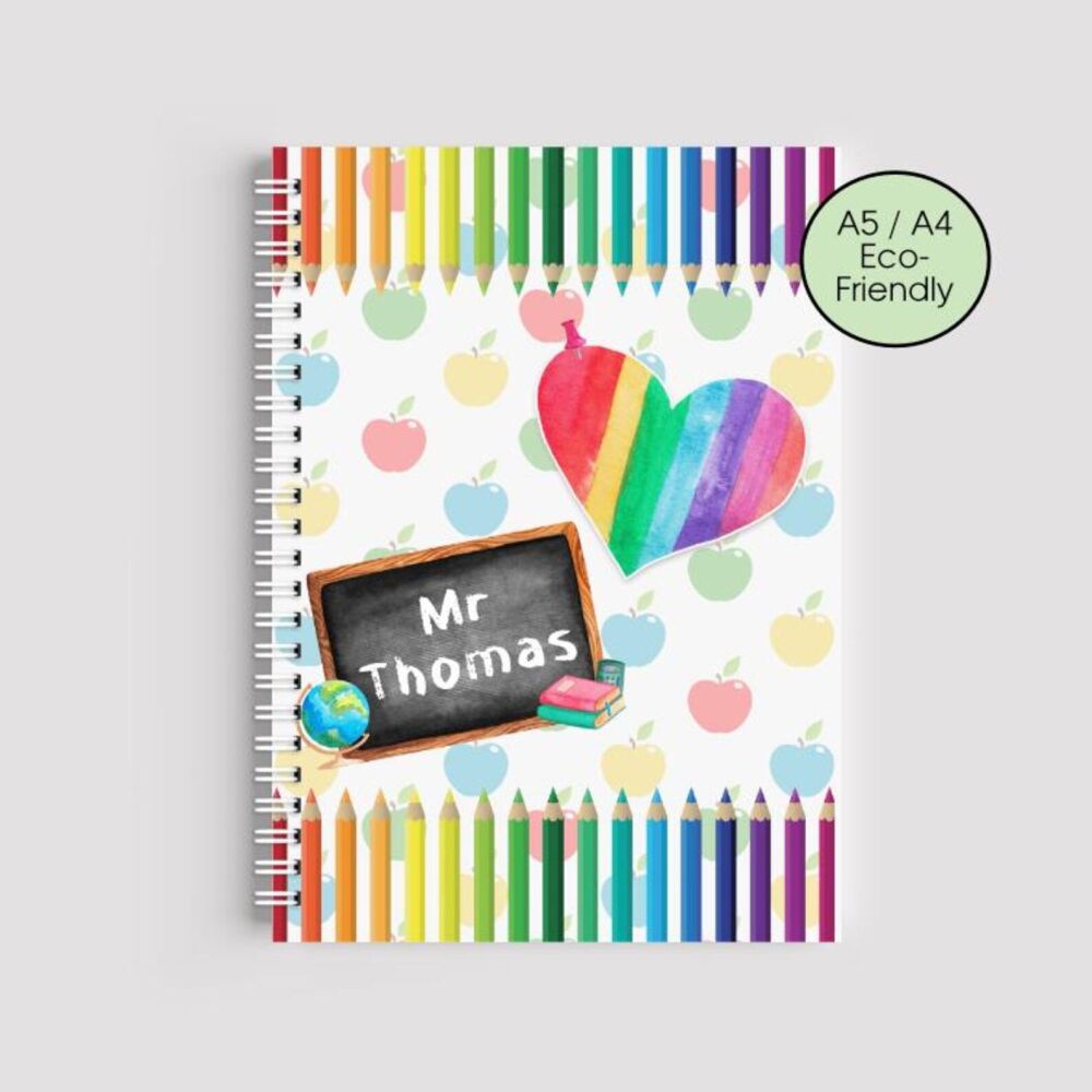 Personalised Teacher Notebook &ndash; Rainbow Classroom Eco-Friendly A5/A4 Journal