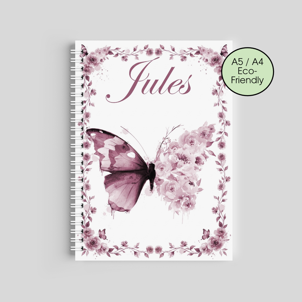 Butterfly with flower wings,  eco friendly notebook