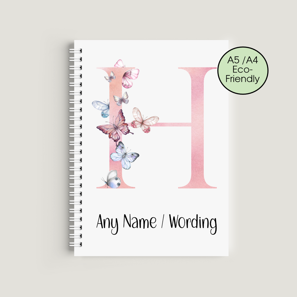 Personalised Initial Notebook &ndash; Butterfly Monogram Eco-Friendly A5/A4 Journal