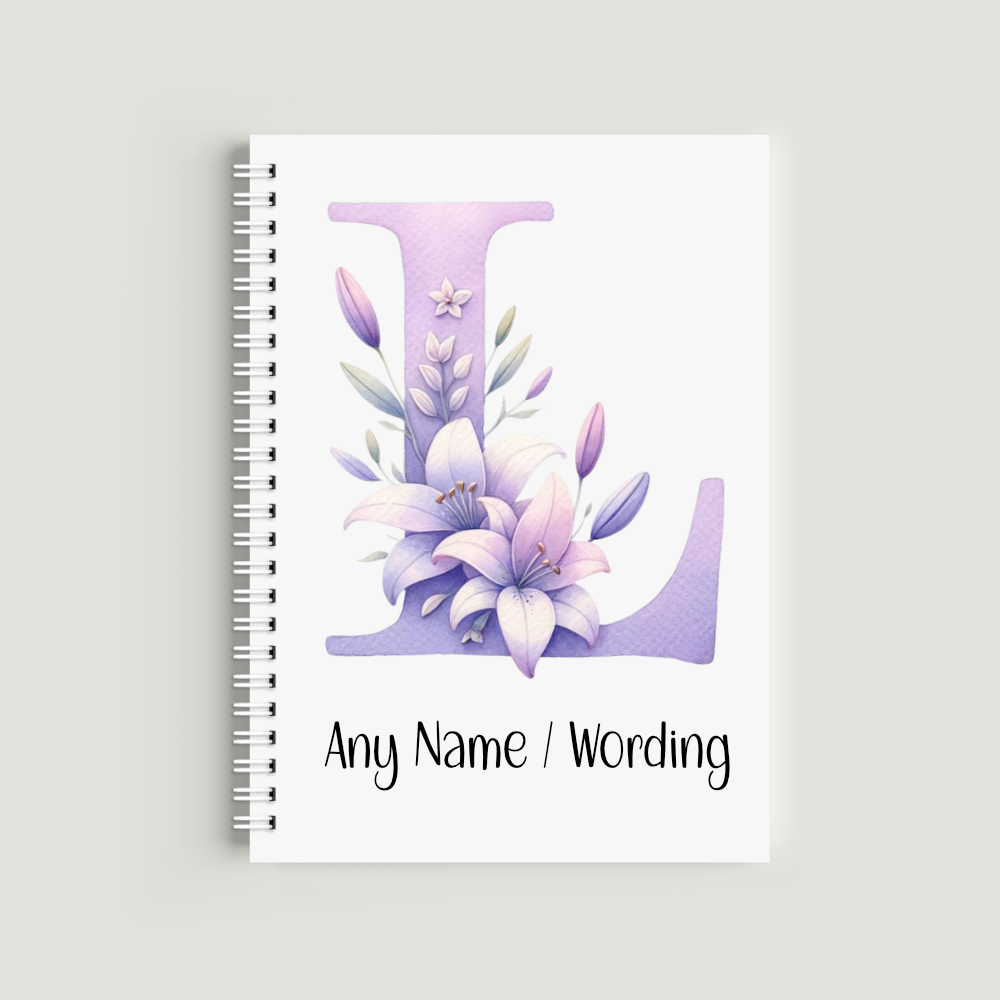 Personalised Initial Notebook &ndash; Lilac Floral Monogram Eco-Friendly A5/A4 Journal