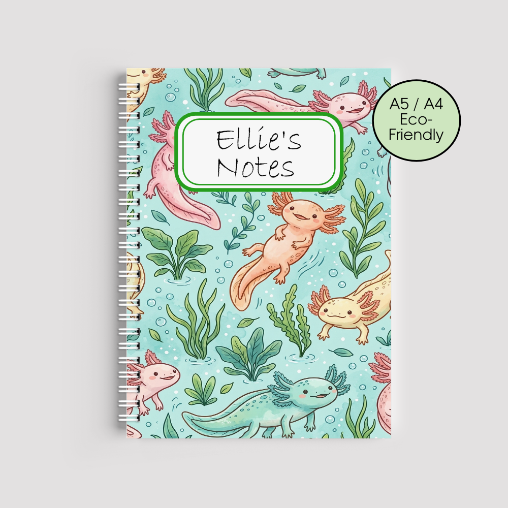 Axolotl Notebook &ndash; Cute Kawaii Animal Eco-Friendly A5/A4 Journal