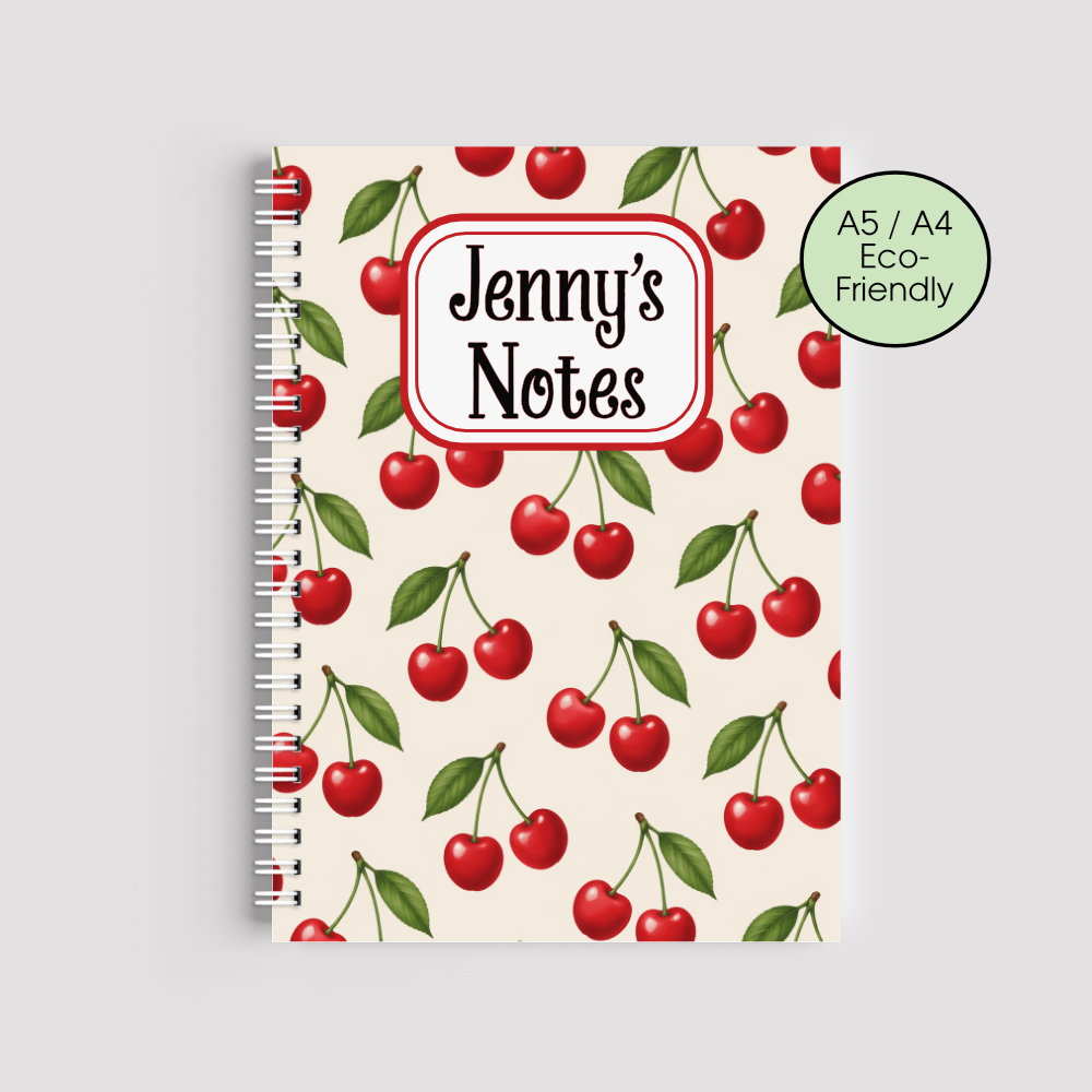 Personalised Cherry Notebook &ndash; Cute Aesthetic Eco-Friendly A5/A4 Journal