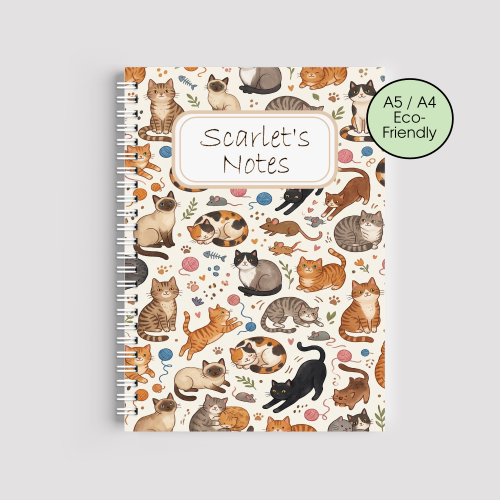 Personalised Cat Notebook &ndash; Cute Cat Lover Eco-Friendly A5/A4 Journal