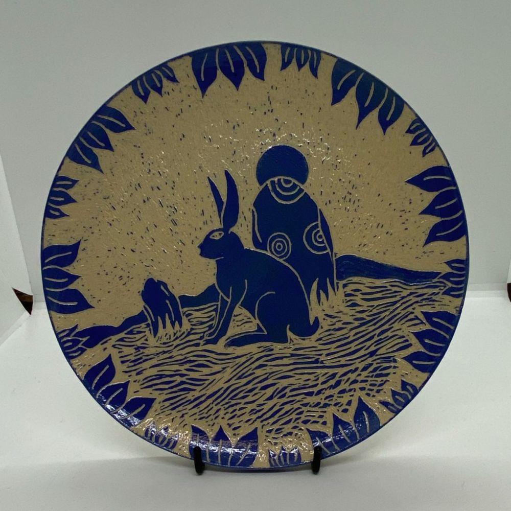 Small Decorative Plate - Sitting Hare & Standing Stone