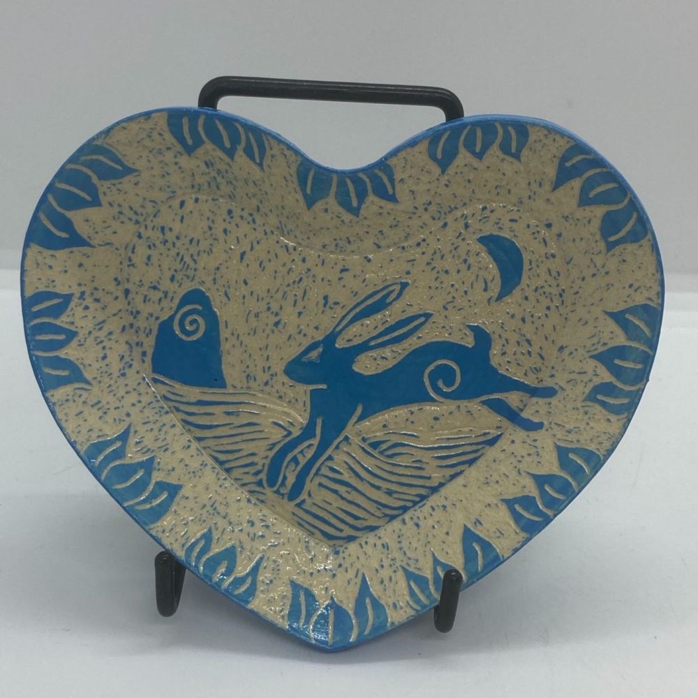 Heart-shaped  Leaping Hare Dish - pale blue