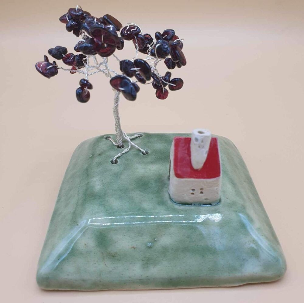 Mini House with Mini Garnet Gem Tree