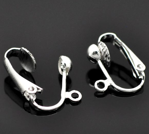 Silver Plated Clip On Earrings With Loop 16mm x 13mm