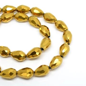 Metallic Gold Faceted Teardrop Crystal Bead 11mm x 8mm
