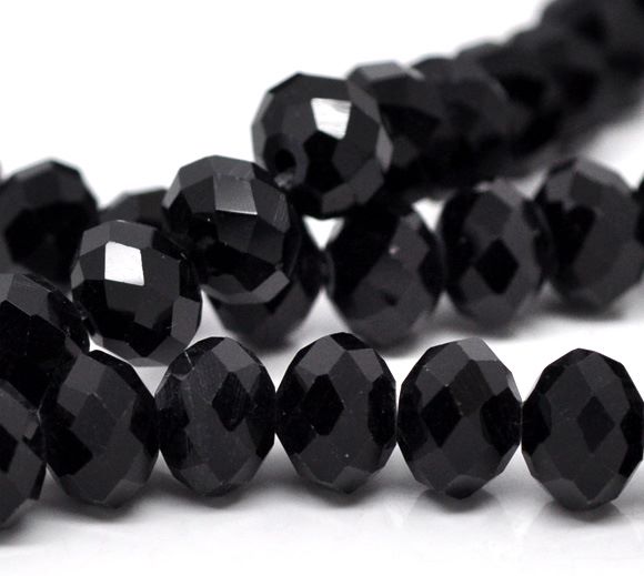 Black Faceted Rondelle Bead