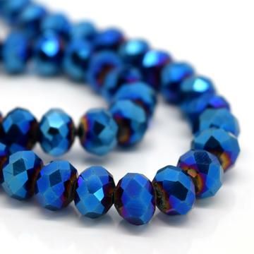 Metallic Blue Faceted Rondelle Bead - From £1.50 per string