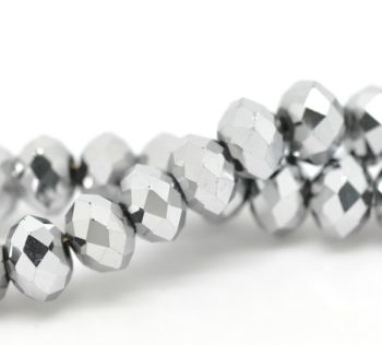 Metallic Silver Faceted Rondelle Bead - From £1.50 per string
