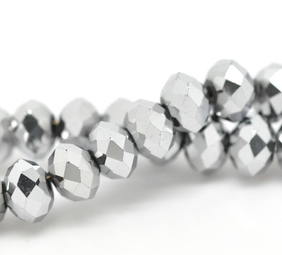 Metallic Silver Faceted Rondelle Bead