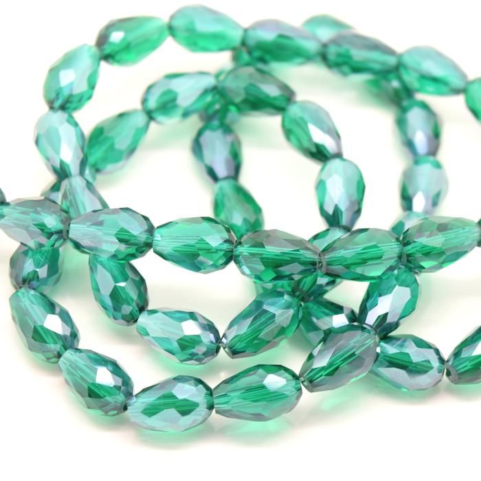 Emerald Lustre Faceted Teardrop Crystal Bead 