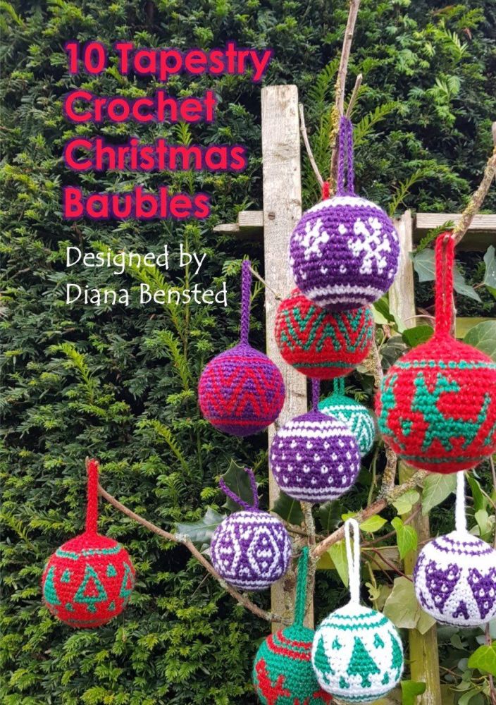 10 Tapestry Crochet Christmas Baubles – Pattern Book + 3 Balls
