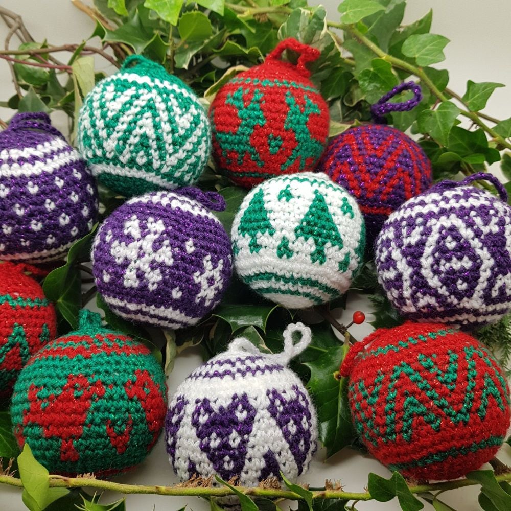 10 Tapestry Crochet Christmas Baubles - Digital Download