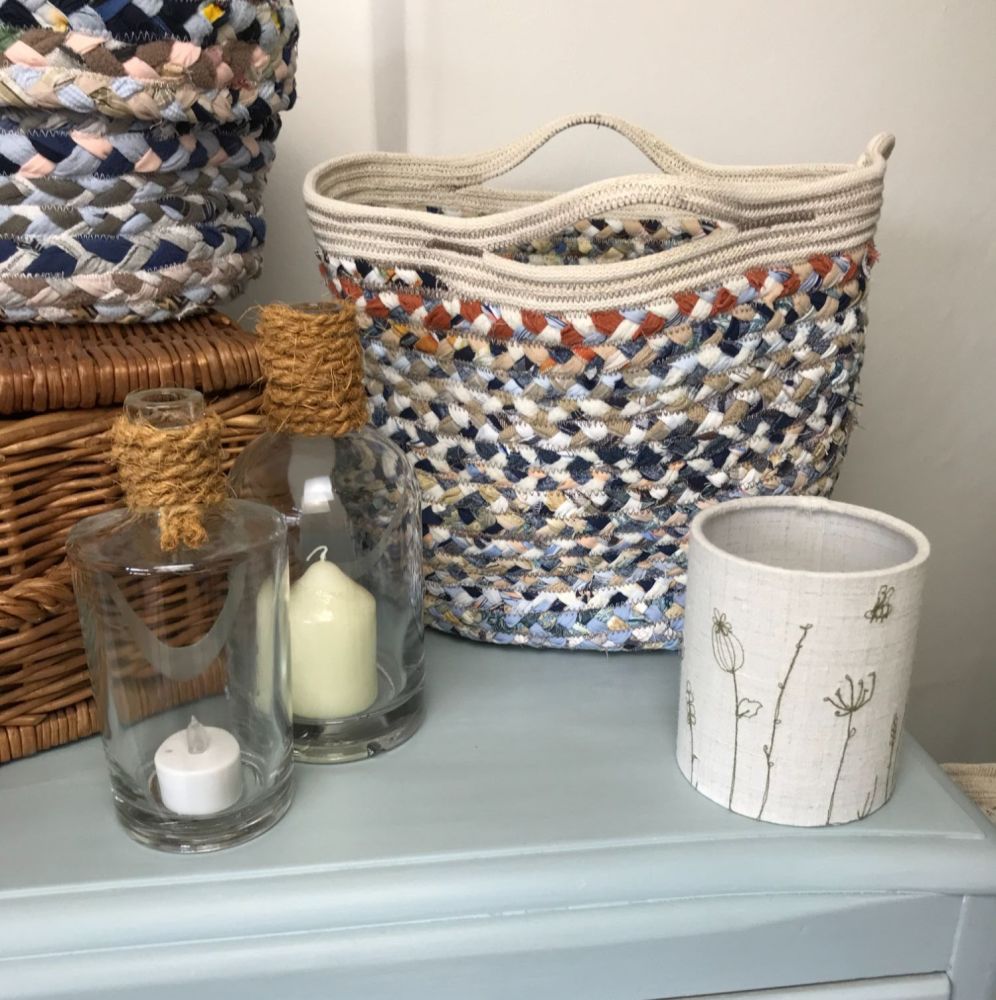 Small blue cord border and handle basket