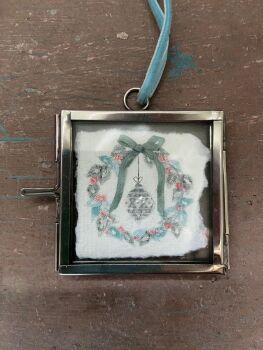 Mini Snippet Wreath in a Frame - Blue & Green