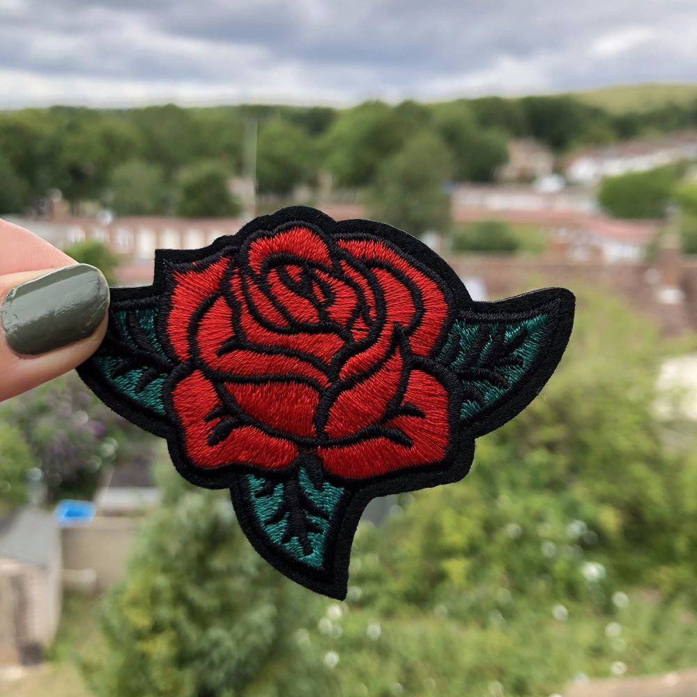 Red Rose 75mm - Plant Iron-On Patch