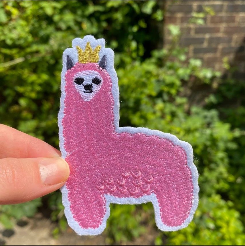Fluffy Pink Crowned Llam Iron-On Patch