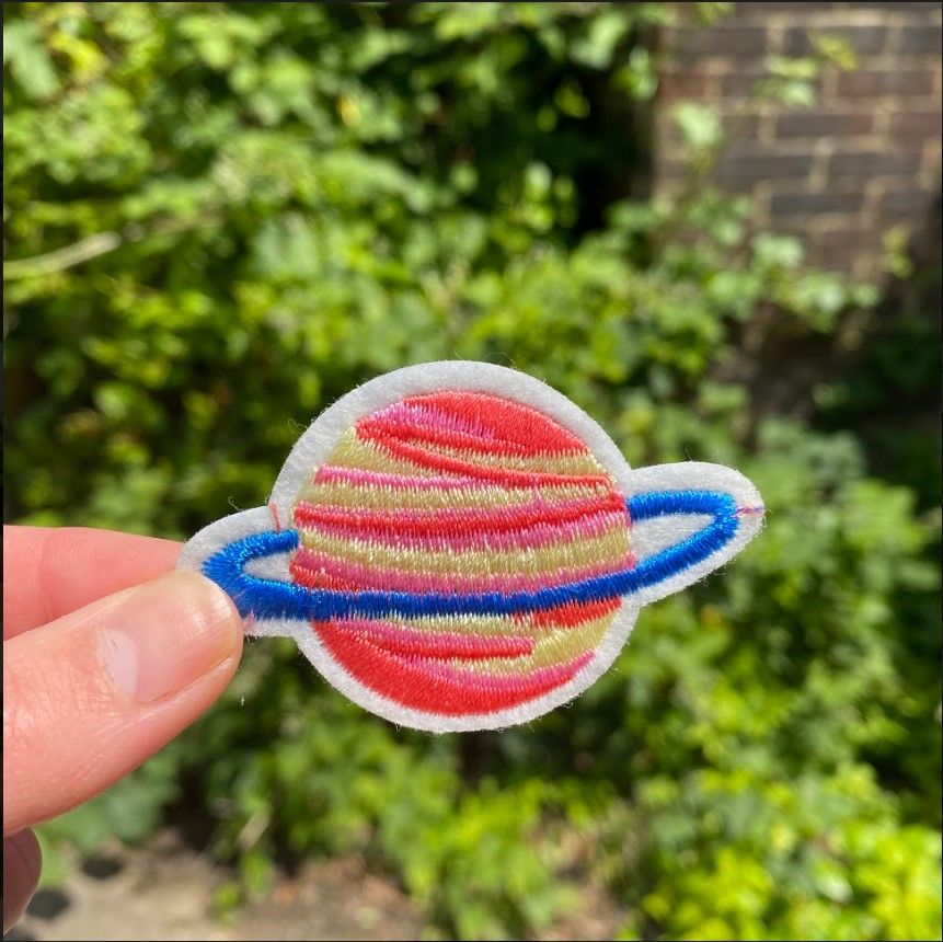 Pink and Blue Planet Iron-On Patch